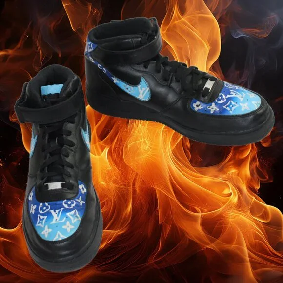 Men’s Nike Air Force 1 High – Black & Blue Custom Collector Pair Size 13